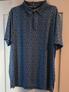 Men's Navy Short-Sleeve Polo with Palm Print